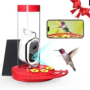 Smart Hummingbird Feeder Camera Solar Powered AI Identify WiFi 20oz
